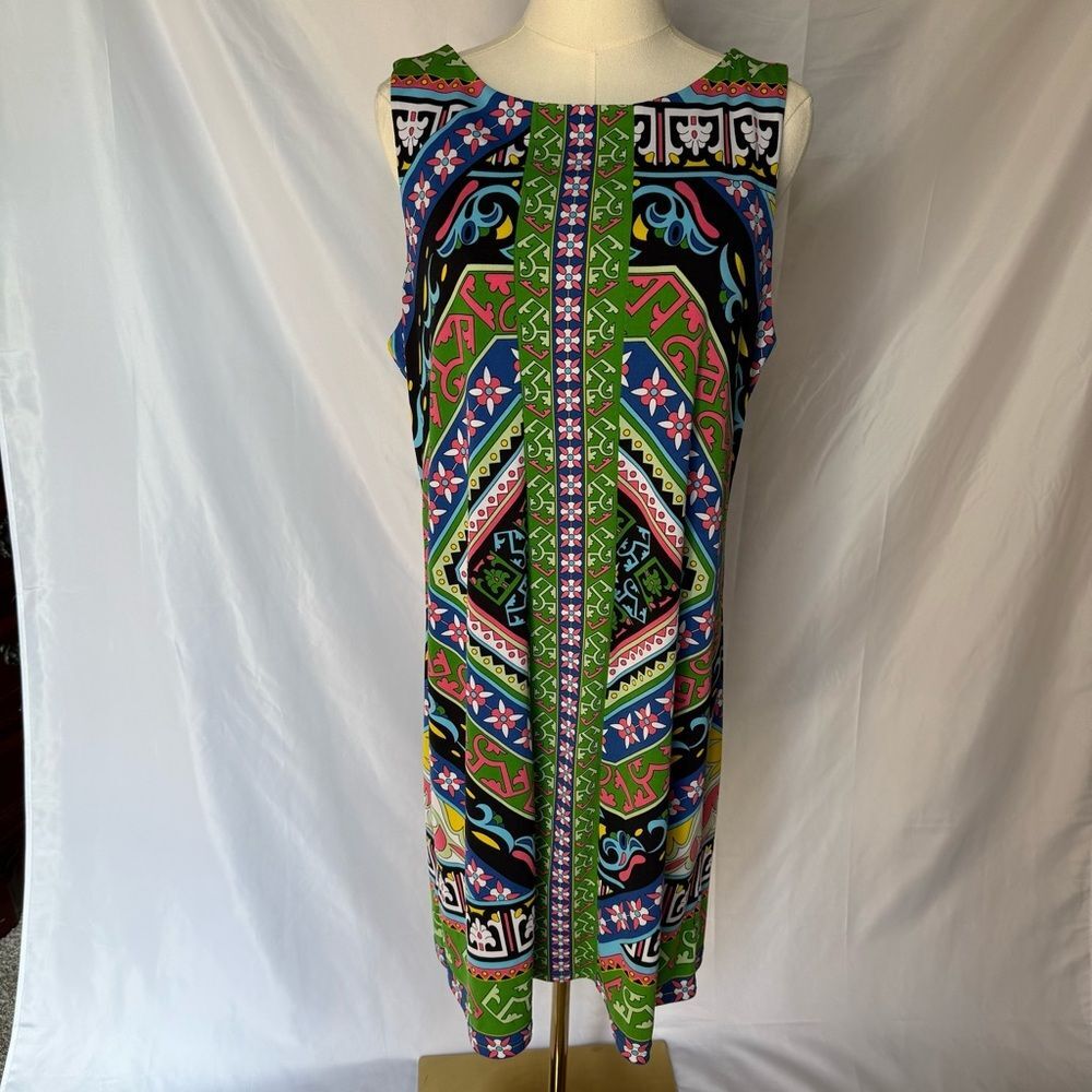 Nicole Miller Multicolor Geometric Sleeveless Shift Dress Large